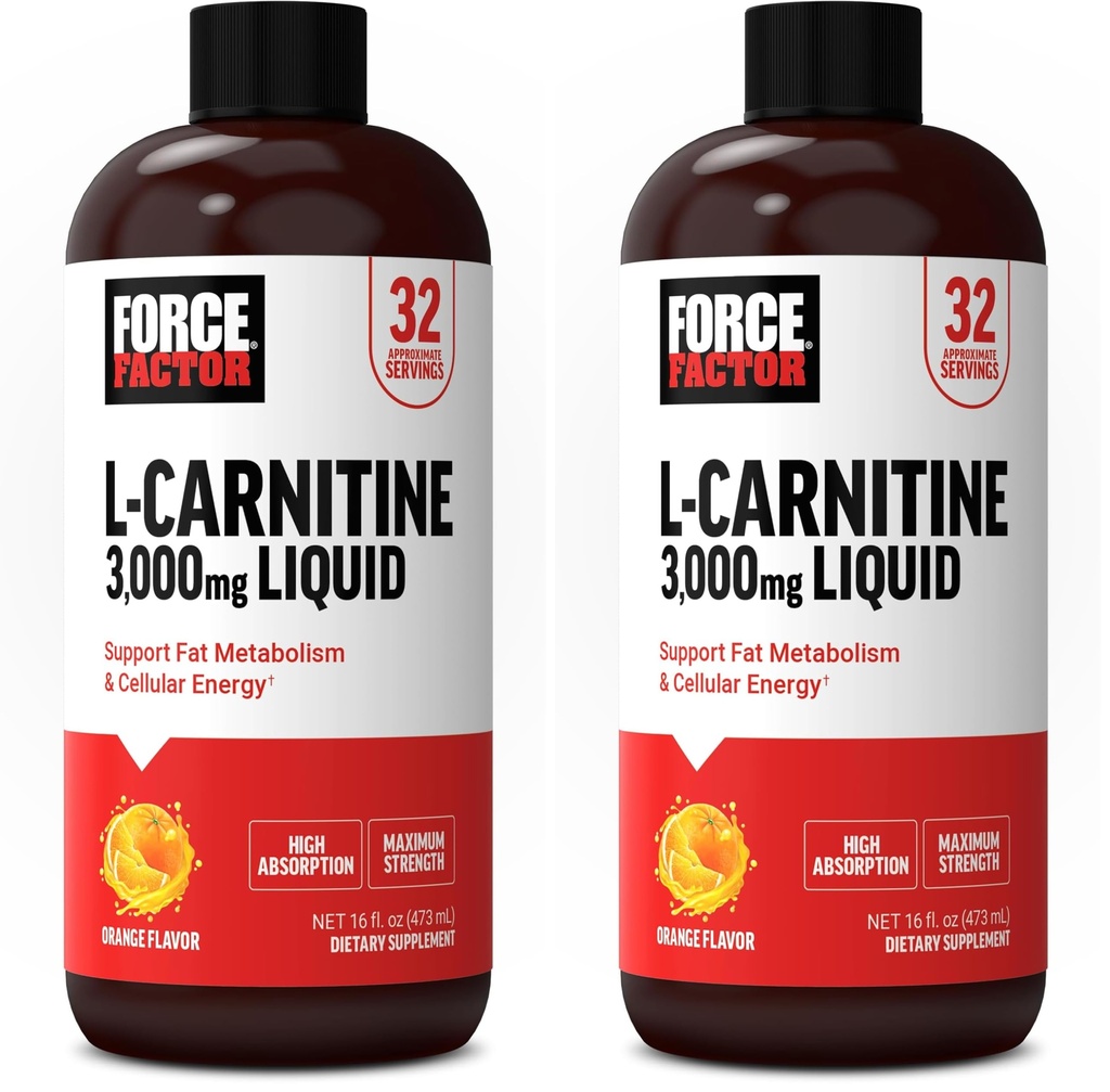 Factor de fuerza L Carnitina Suplemento, L-Carnitina líquida 3000 mg para ayudar a convertir grasa en energía, recuperación del músculo de apoyo y energía celular más alta, fuerza máxima, no GMO, sabor a naranja, 16 Oz.