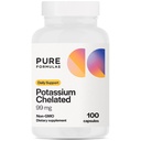 PureFormulas Suplemento de Potasio Chelated 99 mg Altamente Absorbable Pure Potassium Formula for Energy, Nerve, Muscle, Kidney, Heart, and Skeletal Support, Non-GMO - 100 cápsulas vegetarianas