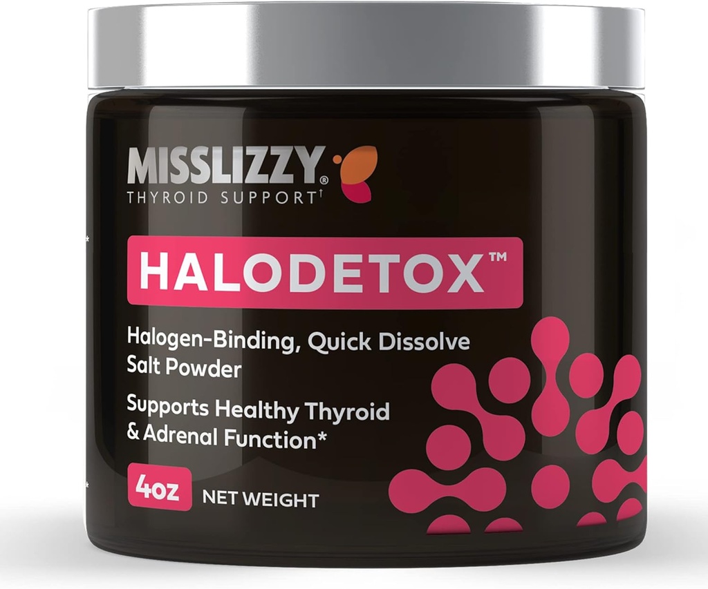 Miss Lizzy HaloDetox – Pure, Unrefined Pink Salt Powder with 80 Minerals to Halogen Detox Bromine, Clorine, " Fluoride, Replenish Electrolytes, " Support Healthy Thyroid " Adrenal Functions – 4oz