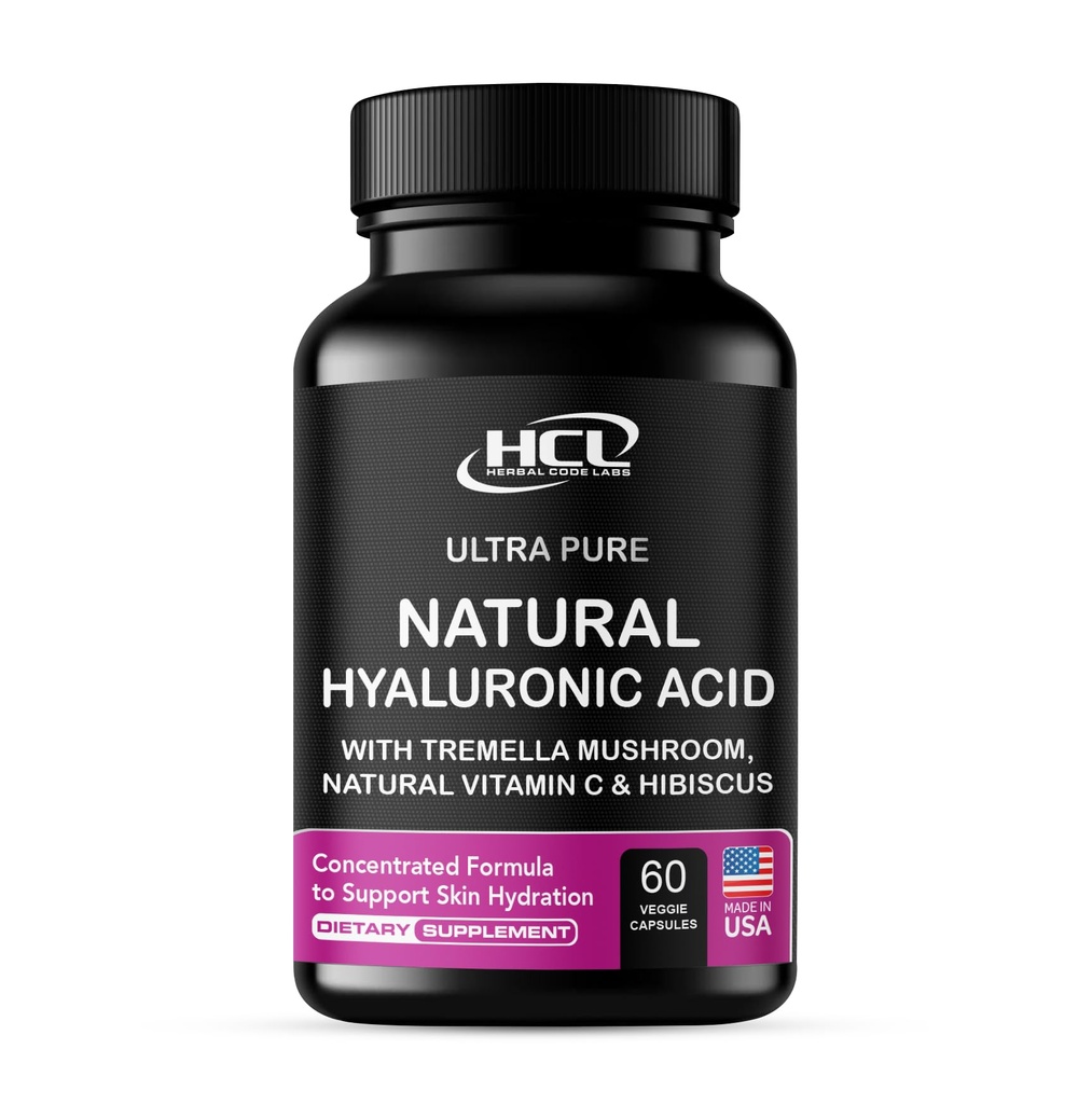 Suplemento natural de ácido hialurónico 5X Píldoras de hidratación más potentes de puro hongo de Tremella con vitamina C &amp; Hibiscus - Suplemento de piel Anti arruga cápsulas dietéticas - clavos de pelo vitaminas