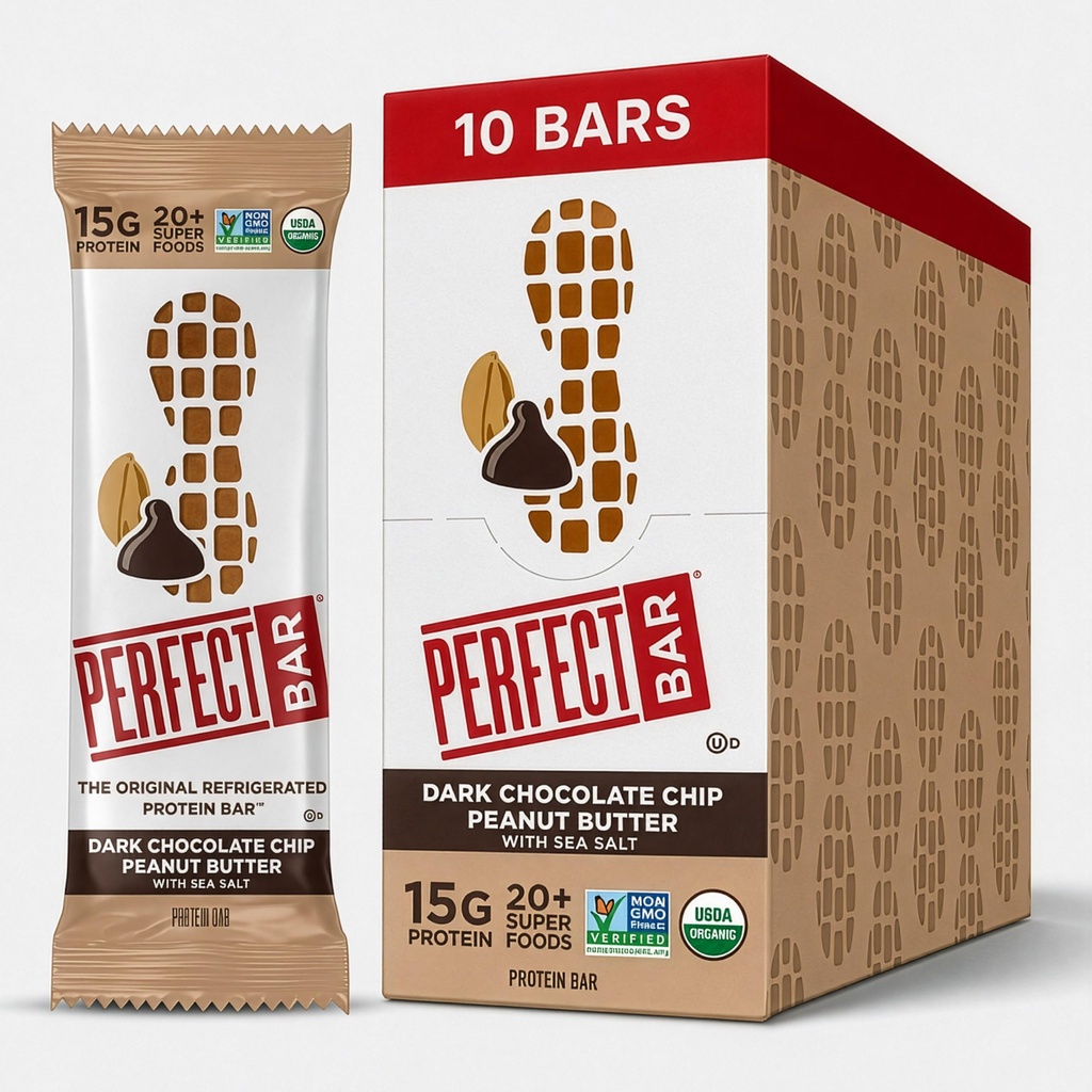 Bar perfecto, Chocolate oscuro Chip Peanut Butter Protein Bar, Alta Proteína, Orgánica, Sin gluten, Soy Gratis, Sin GMO, Sin Alcoholes de Azúcar, 2.3 Ounce Bar, 10 Condes