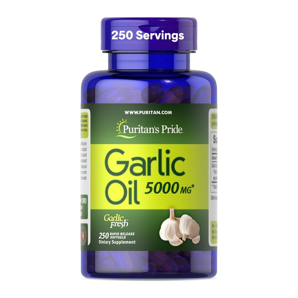 Pride de Puritan Premium Ajo Fresco 5000mg, Suplemento dietético tradicional para la salud del corazón y la circulación Apoyo con propiedades antioxidantes, 250 Rapid Release Softgels