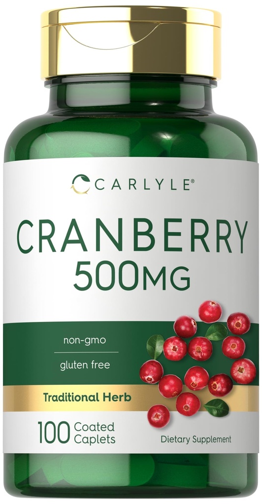Carlyle Cranberry Pills ← 500mg ← 100 Caplets  durable Non-GMO, Gluten Free Supplement for Women &amp; Men