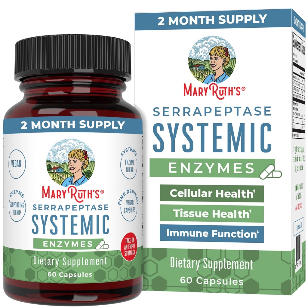 MaryRuth Organics Serrapeptase Enzymes Capsules TENIDO Hasta 2 Mes de Suministro Silencioso Suplemento para Alta Potencia Sinus Relief Pills Tortura Tissue Health and Cellular Health TEN Vegan ANTE Gluten Free TEN 60 Conde