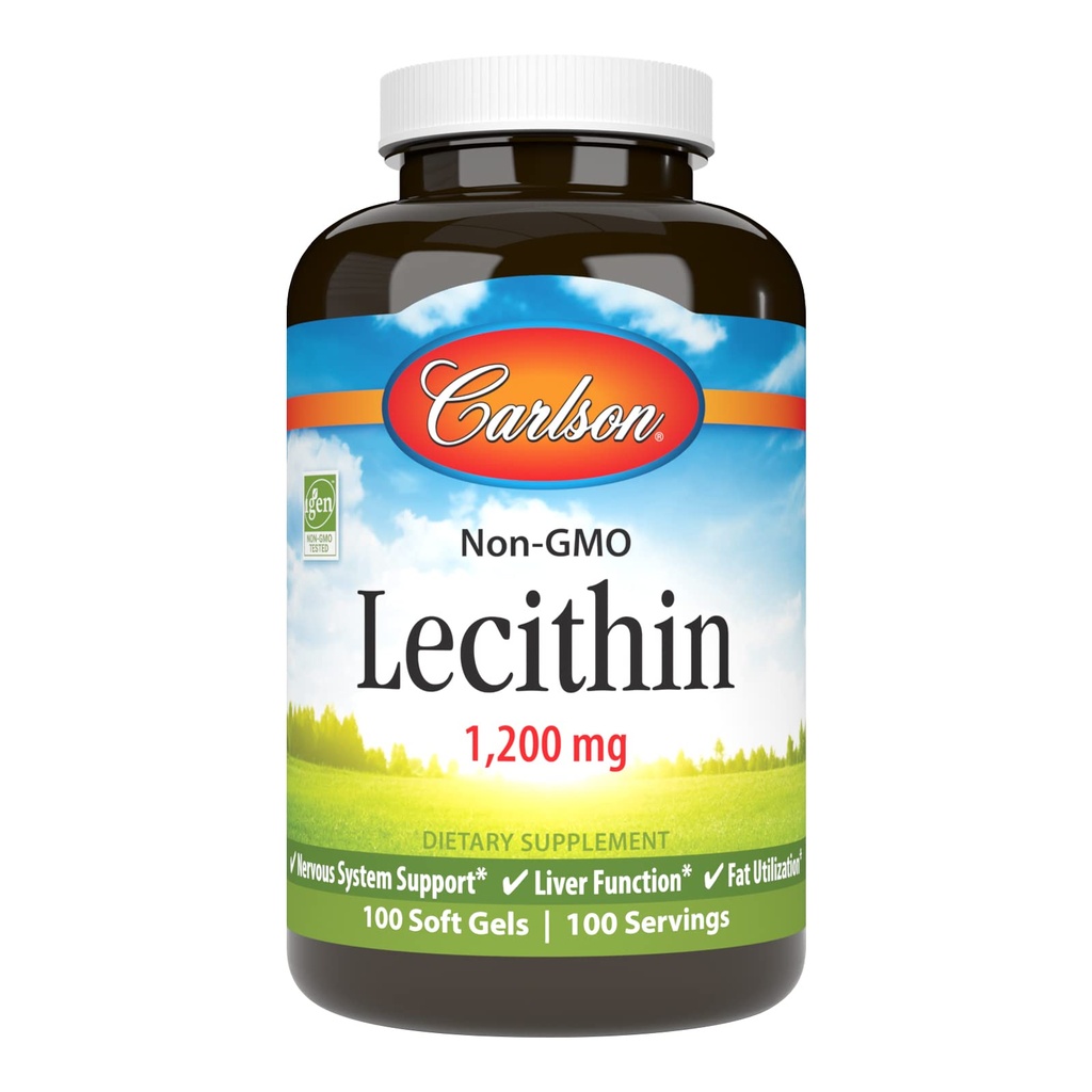 Carlson - Lecithin, Non-GMO, 1200 mg, Nervous System " Liver Function, Unbleached Soy Lecithin, 100 Softgels