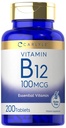 Carlyle Vitamina B12 100mcg ← 200 Tablets ← Suplemento de vitamina esencial ← Vegan, No GMO y Fórmula libre de gluten