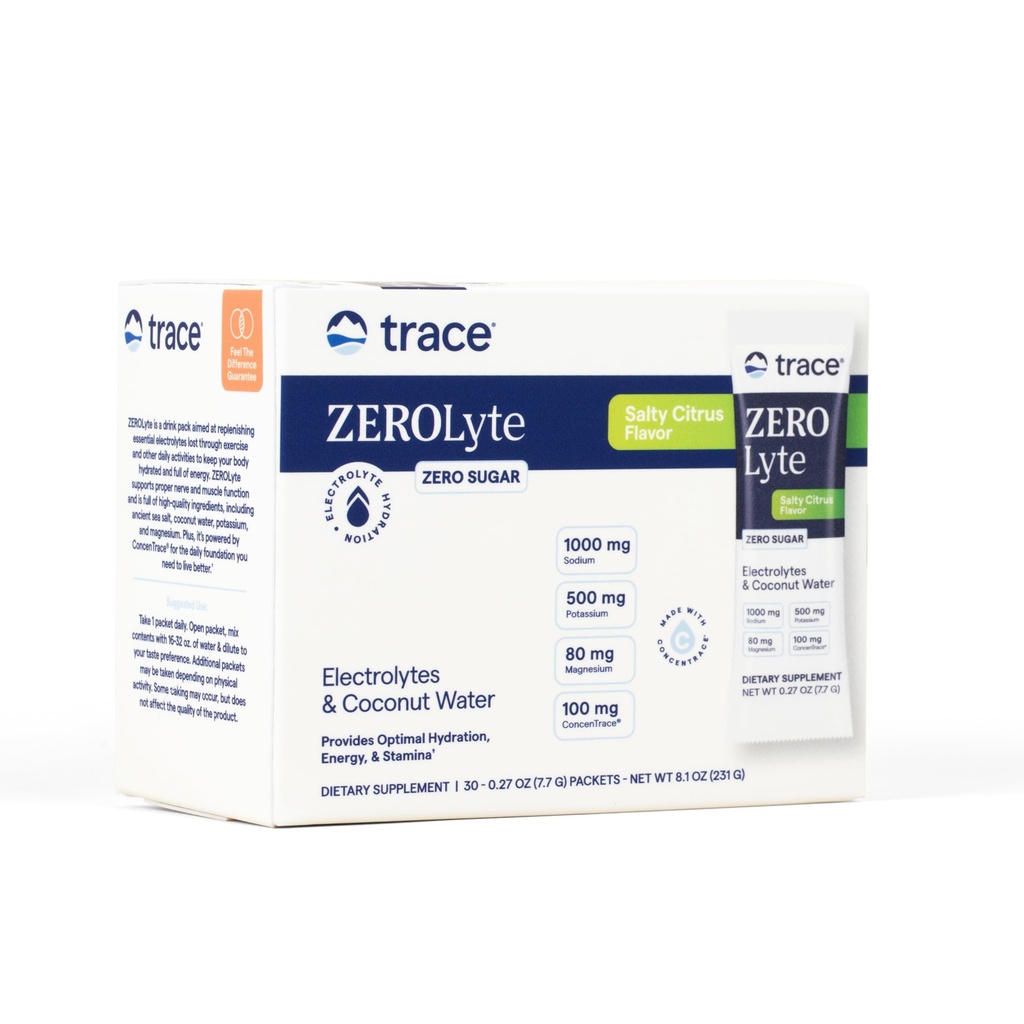 Trace Minerals ZeroLyte - Reposición de electrolitos de sodio - Energía " Hidratación Soporte Powder - Nerve " Función muscular Soporte - Citrus de sal, 30 Packets (30 Servimientos)