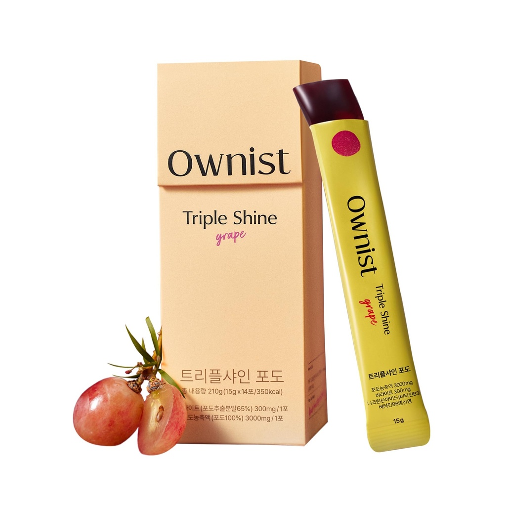 Ownist Triple Shine Grape Jelly On-The-Go - Targets Dark Spots & Skin Brightening, Contains BelightTM, Vitamins B, C - 14 Stick Packs