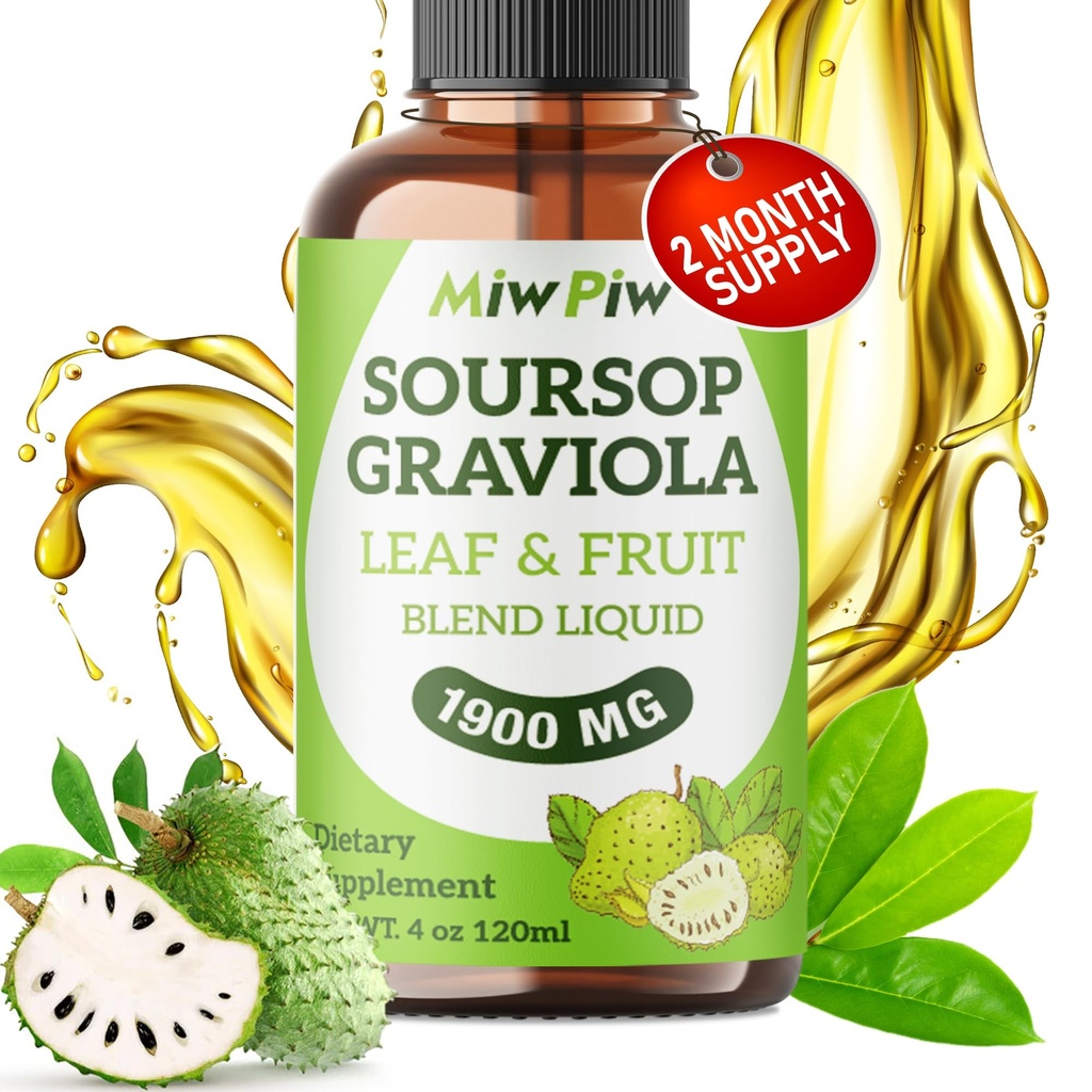 Soursop Liquid Drop 4 Fl oz para Cell Support &amp; Regeneración, Immune Boost, Relax, Liver and Sleep, Soursop Bitters Liquid, Herbal Goodness, Sugar/Gluten Free, Natural Flavor