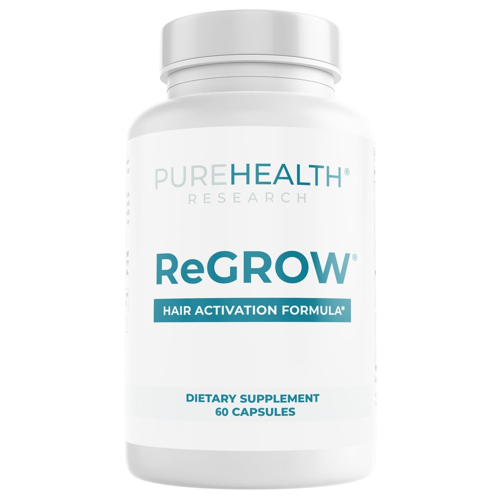 PUREHEALTH RESEARCH ReGrow - Hair Growth Vitamins - with Saw Palmetto, Biotin, Collagen, Zinc, Iron, Iodine, Selenium &amp; More - Hair Supplements for Women &amp; Men - 60 Capsules