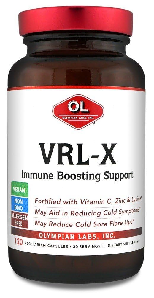 Laboratorios Olímpicos VRL-X Apoyo Inmunitario Avanzado, Vitamina C, Zinc & Lysine, May Aid in Cold Sore Relief, 120 cápsulas