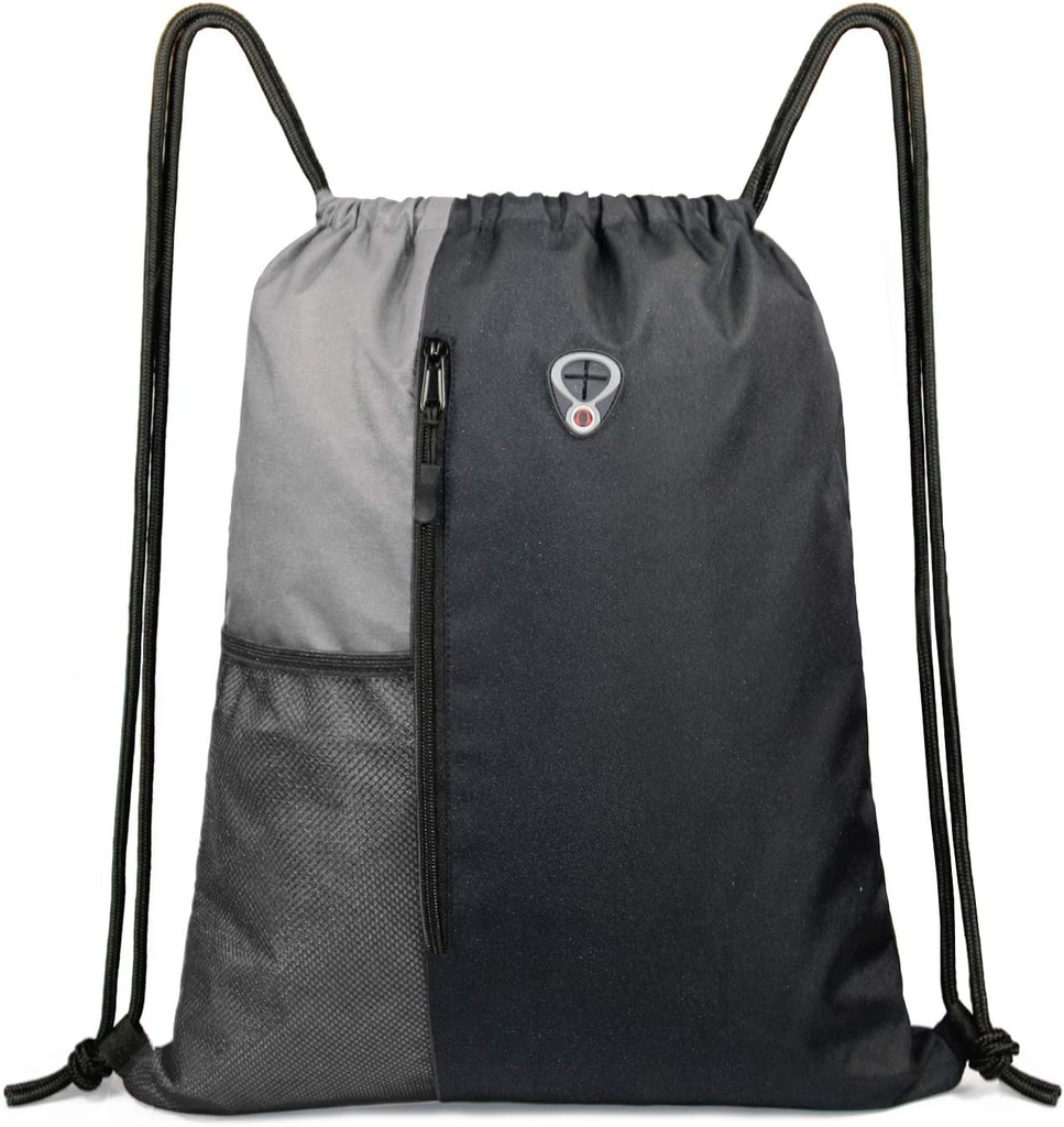BeeGreem Grey Sport Bag Drawstring Mochila String Bag Para Hombre Mujer Gym Mochila con botella de agua Pockets y dos bolsillos de cremallera 16" x 20"