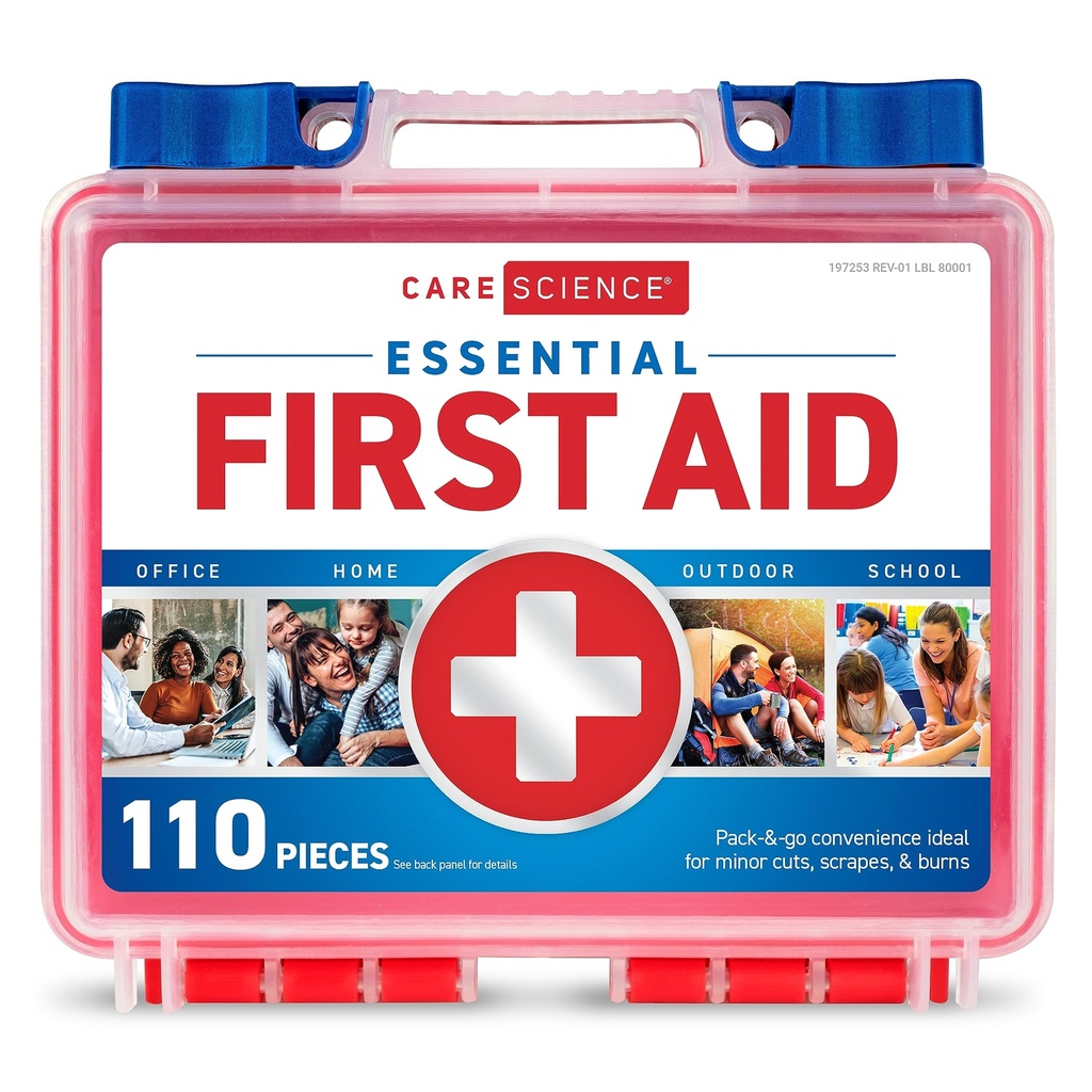 Care Science First Aid Kit, 110 Pieces ← Uso profesional para viajes, trabajo, escuela, hogar, coche, emergencia, supervivencia, camping, senderismo y más