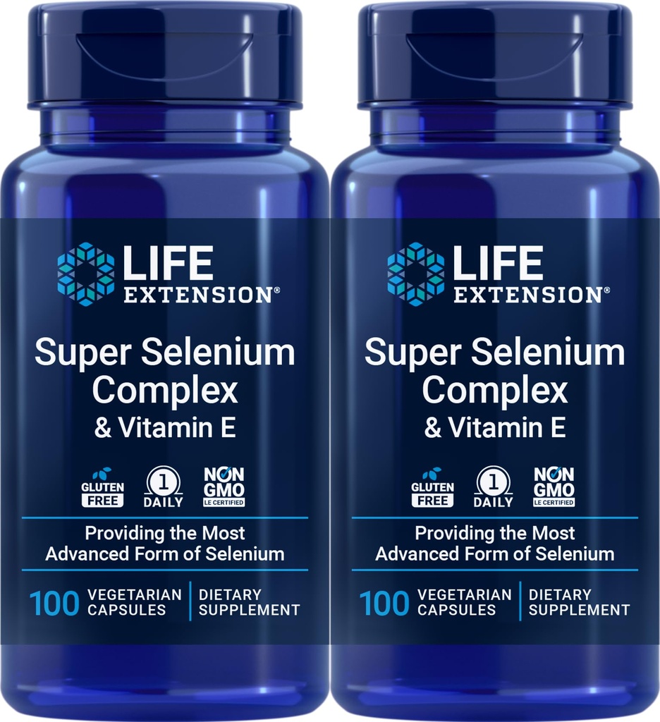 Extensión de vida Super Selenium Complejo 200 mcg &amp; Vitamina E, 100 Veg Caps (Pack of 2)