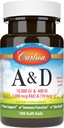 Carlson - A &amp; D, 10000 UI (3000 mcg RAE) Vitamina A, 400 UI (10 mcg) Vitamina D3, soporte de visión, salud de la piel, 100 geles blandos