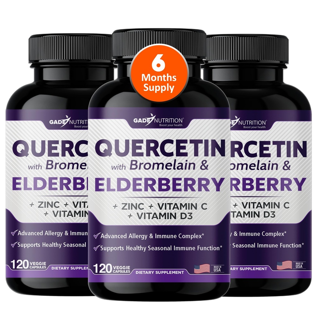 Gade Nutrition Quercetin with Bromelain " Elderberry ¦ Quercetin with Vitamin C and Zinc ← Zinc Quercetin 500mg with Vitamin D3 ← Daily Immune Support Suplemento - 6 Meses Supply