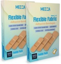 Bandas adhesivas de tejido flexible para una amplia protección flexible y cómoda de cortes menores, raspas, " Wounds, Tamaños surtidos (2-1/4"x5/8", 3" x3/4", 3"x1") - Twin Pack 100 CT Box