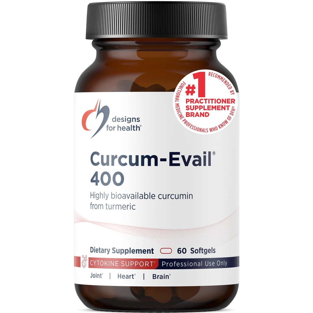 Diseños para Curcum-Evail 400 - Bioavailable Turmeric Curcumin Suplementos - Evail Emulsification Technology - Curcumin C3 Complex with Turmeric Oil + Vitamin E, Non-GMO (60 Softgels)