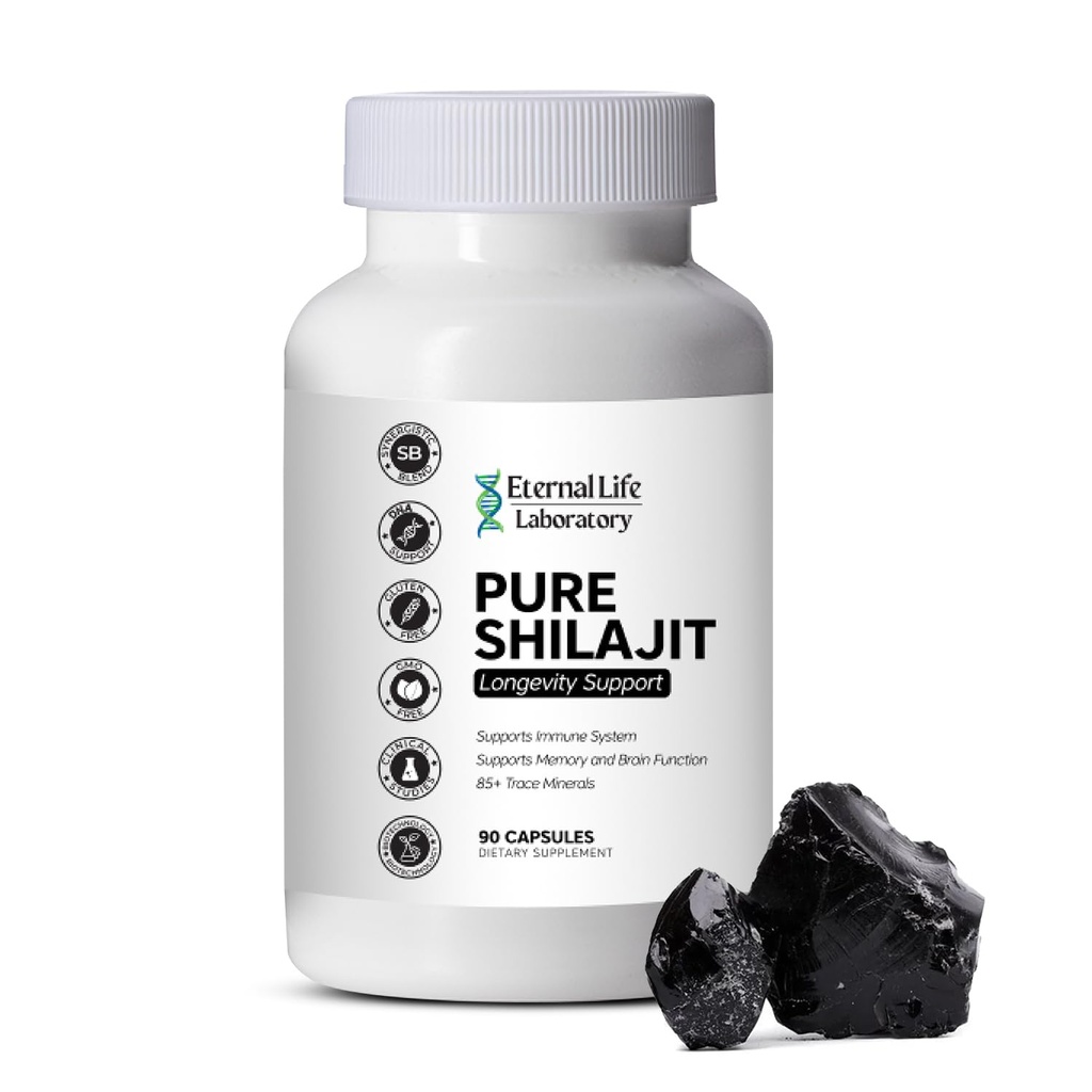 100% puro Shilajit, orgánico Himalayan Shilajit para Hombres &amp; Mujeres, 85+ Trace Minerals Rich in Fulvic Acid Shilajit Supplement for Energy &amp; Immune System 1000mg 90 Count