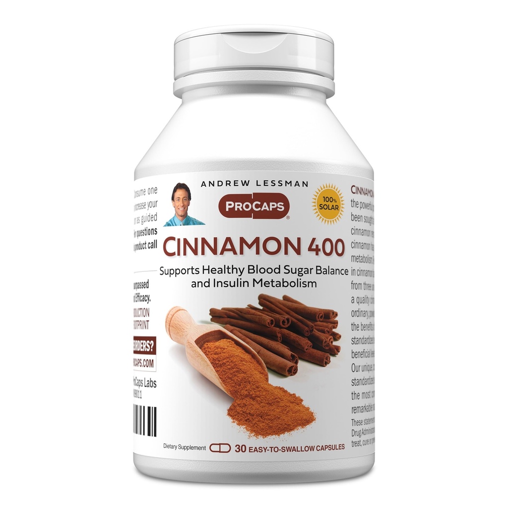ANDREW LESSMAN Cinnamon 400mg - 30 cápsulas - High Potency, Standardized Extract. Sin aditivos. Cápsulas pequeñas fáciles de absorber