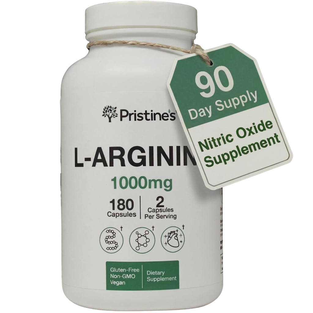 PriSTINE'S L Arginine Suplementos para Hombres &amp; Mujeres - 1000 mg Capsules 90 Day Supply Nitric Oxide & Pre Workout Amino Acid Support