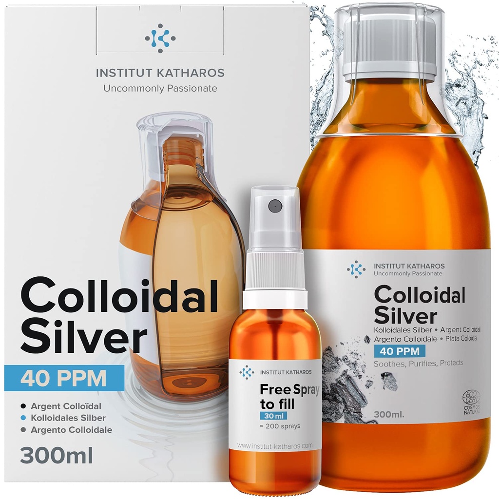 Colloidal Silver Liquid 10 fl oz &amp; Spray to Fill ● Bioactive Hydrosol Silver Water ● Natural Immune Support Nano Sol Supplement Solution ● Ionic Minerals 40 PPM ● Organic Structured Plata Coloidal