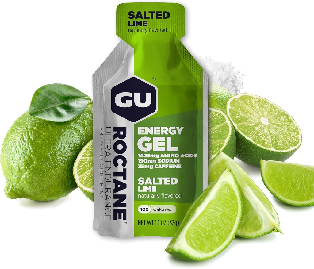 Gu Energy Roctane Ultra Endurance Energy Gel, On-The-Go Sports Nutrition for Running, Biking, Hiking o Skiing, Salted Lime, 24-Count