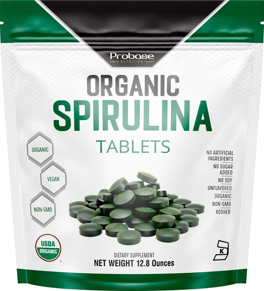 Probase Nutrition Organic Spirulina Supplement, 3000MG Por Serving, 720 Tablets (4 Month Supply), No Filler " Non-GMO, Rich in Vegan Protein, Vitaminas " Prebiotics, Premium Spirulina Pills