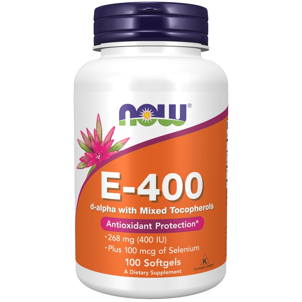 AHORA Suplementos, Vitamina E-400 UI, Tocoferoles mixtos, Protección antioxidante*, 100 Softgels