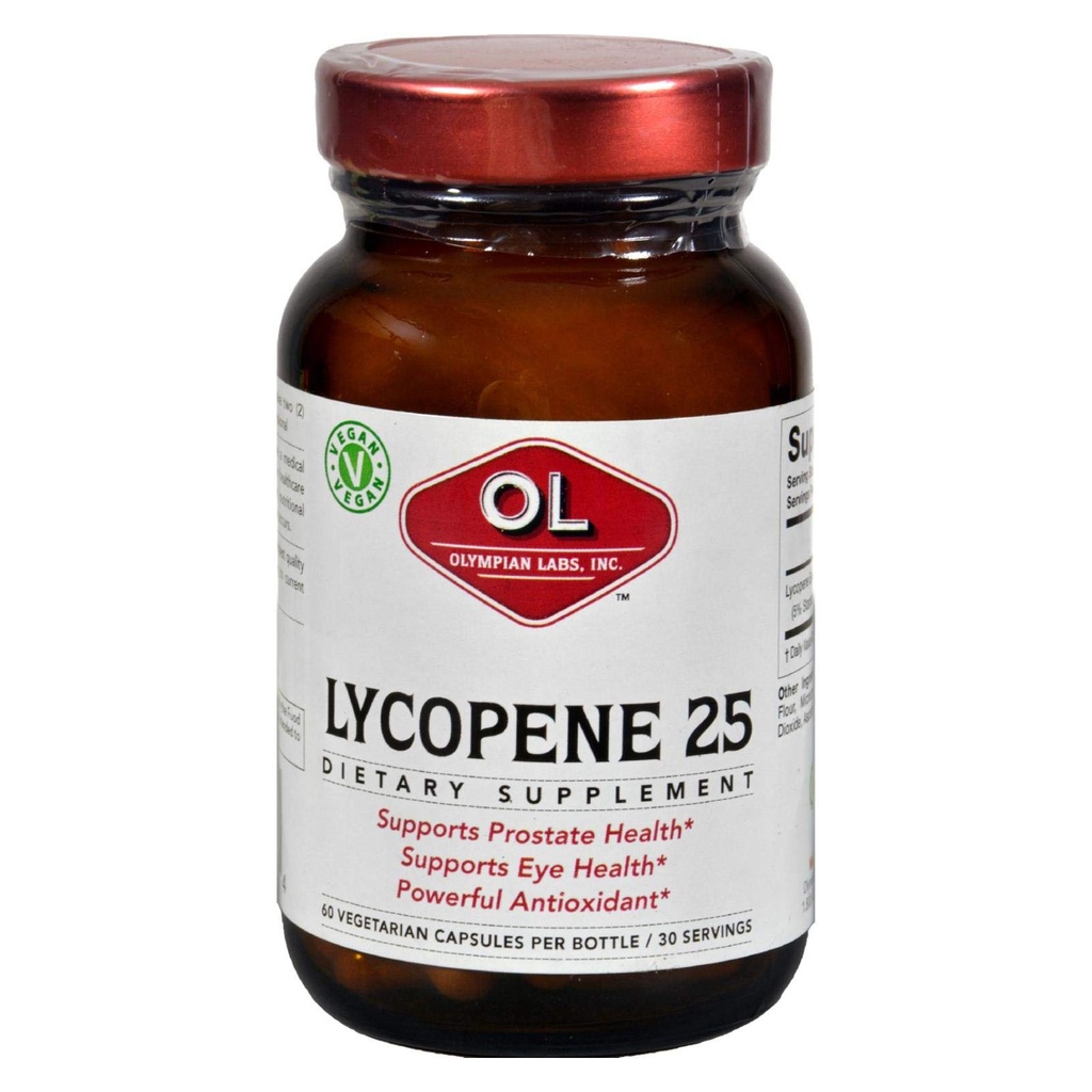 Laboratorios Olímpicos Licopeno 25mg, Potencial Antioxidante soporta Ojo, Prostata & Heart Health, Gluten Free, Non-GMO, 60 cápsulas Vegan