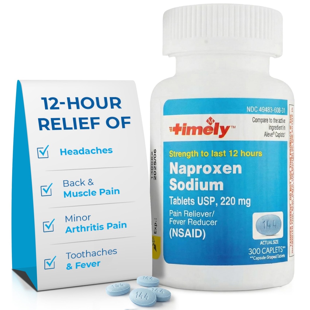 Lágrimas de hora, INC. Sodio Naproxen 220mg - Aliviador de Dolor NSAID para Dolor de Cabeza, Dolor de Dolor, Artritis Menor Alivio de Dolor, Dolor de Dolor - Dura 12 Horas - 300 Cuenta