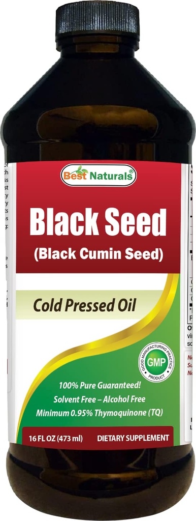 Best Naturals Black Seed Oil - Mínimo 0.95% Thymoquinone (TQ) - Cold Pressed Nigella Sativa Aids in Digestive Health, Immune Support, Brain Function, Joint Mobility, Gluten Free, Non GMO - 16 OZ