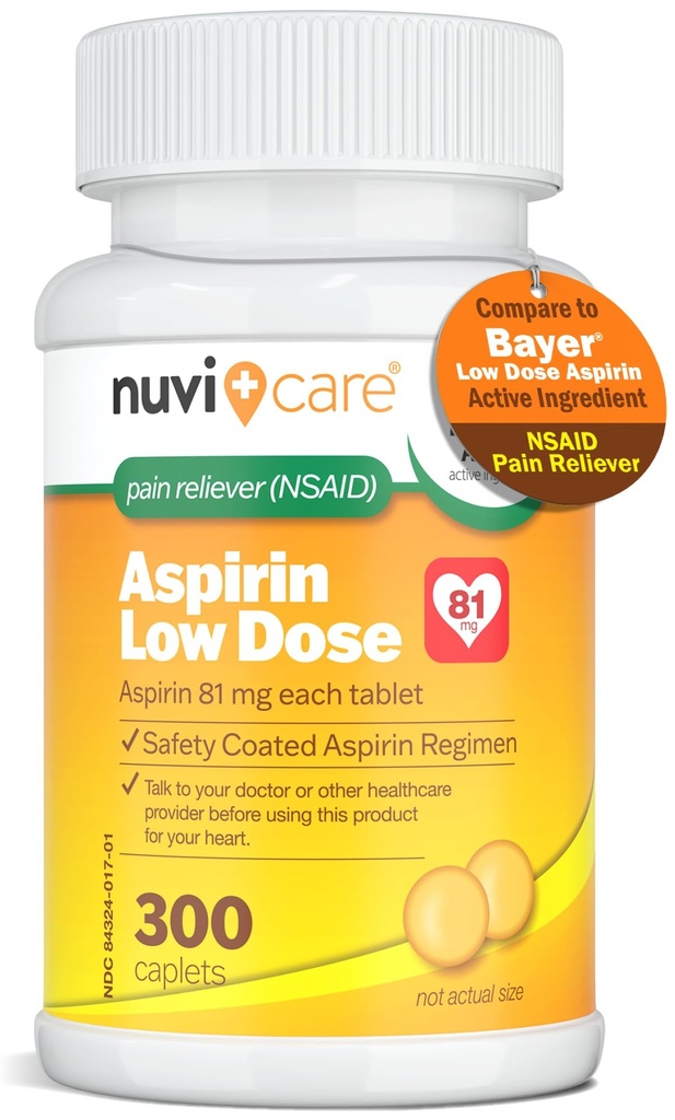 Bajo Dose Aspirina 81mg para adultos Coated Caplets - Compara con Active Ingredient en Low Dose Bayer Aspirin para adultos - Safety Coated (300 Conde)