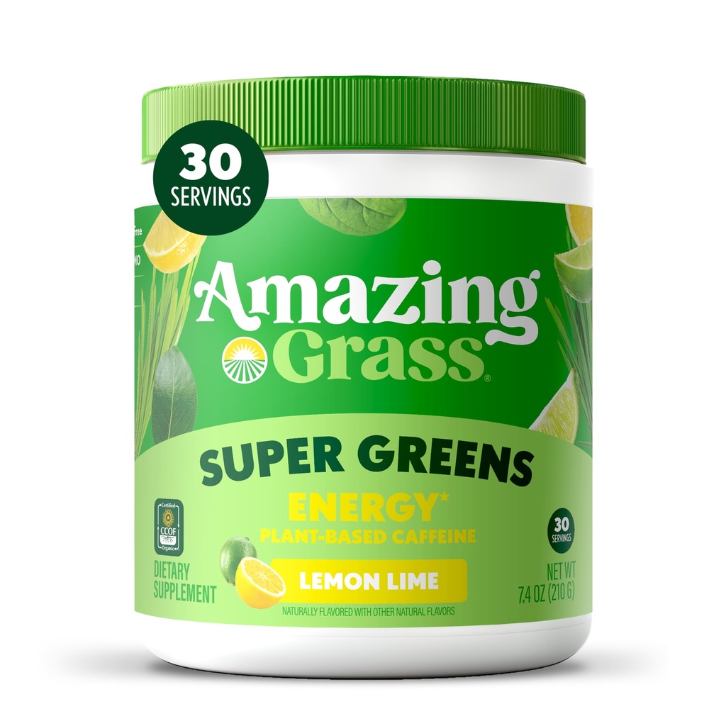 Increíble Grass Greens Blend Energy: Smoothie Mix, Super Greens Powder " Plant Based Caffeine with Matcha Green Tea " Beet Root Powder, Lemon Lime, 30 Servings (Packaging May Vary)