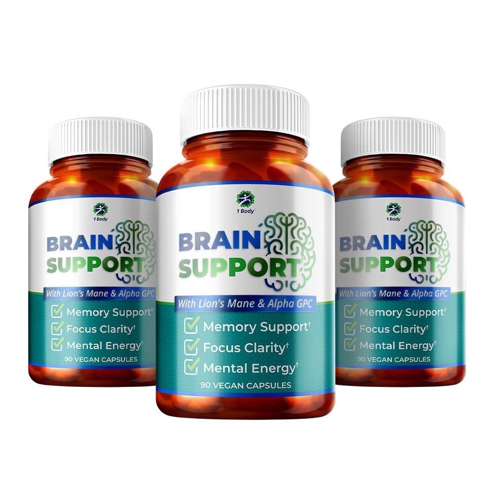 1 Body Brain Support Triple Pack, Alpha GPC y Lion's Mane Extract, 90 cápsulas cada uno