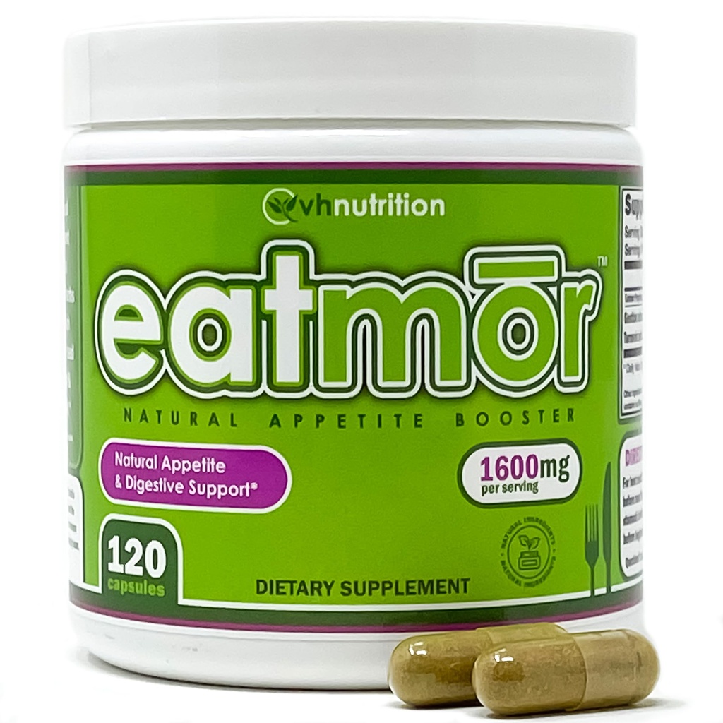 VH Nutrición Eatmor Silencio Appetite Booster ← Pegatinas de ganancia* para Mujeres y Hombres Silencio Diseñado para Mujeres con Gentian, Ginger, Alfalfa  120