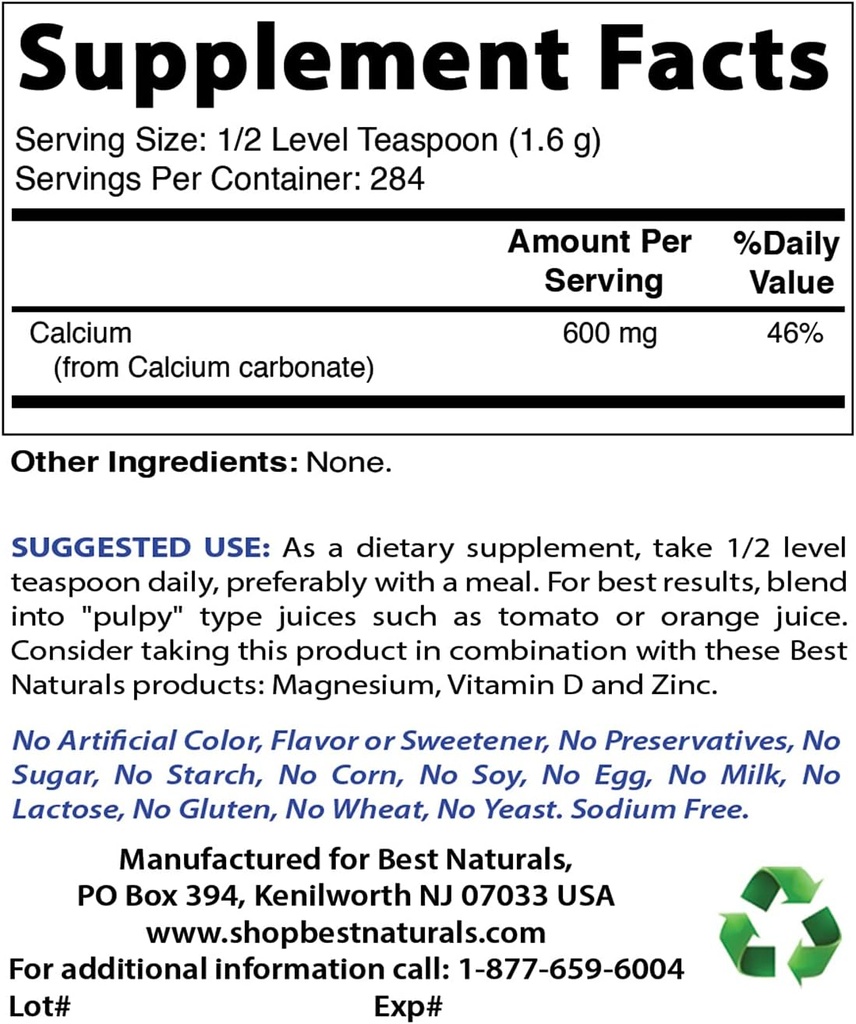 Calcio Carbonato Polvo 1 Libra &amp; Betaine HCL 648 mg