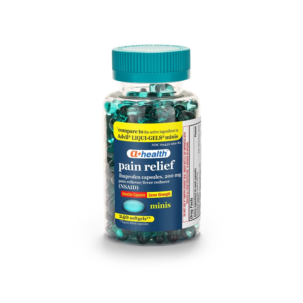 A+Health Mini Ibuprofeno 200 Mg Softgels, Dolor de Dolor/Reductor de Favedad (NSAID), 240 Conde