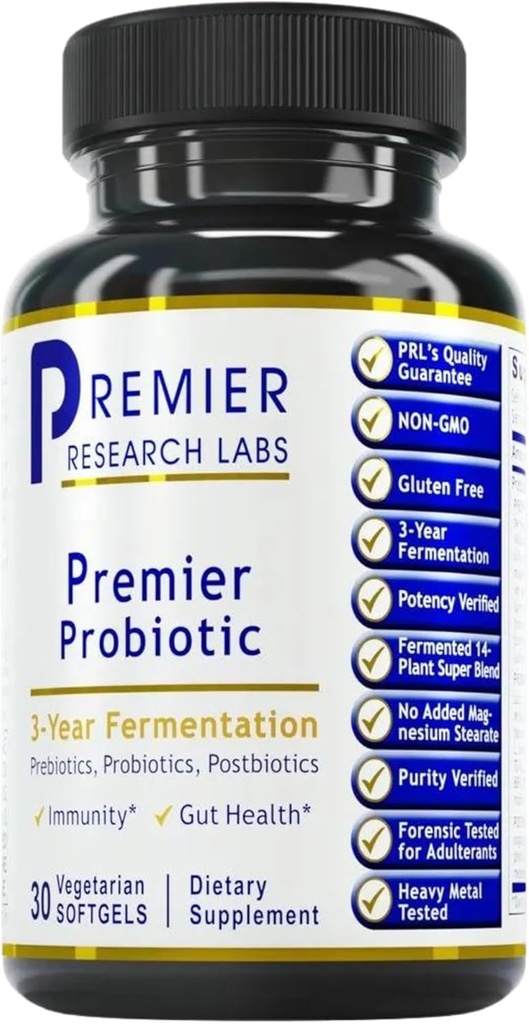 Premier Research Labs Premier Probiotic - Pre Pro Post Biotics for Women &amp; Men, Quad Biotic, Quadbiotic, Prebiotics, Probiotics, Postbiotics & Phytobiotics - 30 Vegetarian Softgel Capsules