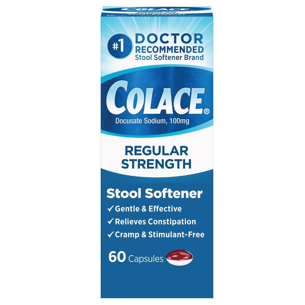 Colace Softener de estrangulamiento regular 100 mg Capsules 60 Conde Docusate Sodium Stool Softener para Alivio Dependible suave