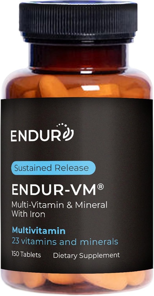 Endur-VM Multivitamina & Mineral (con hierro), Multivitamina diaria con minerales vitales, vitamina B, vitamina D &amp; ácido fólico, sin gluten, 150 tabletas