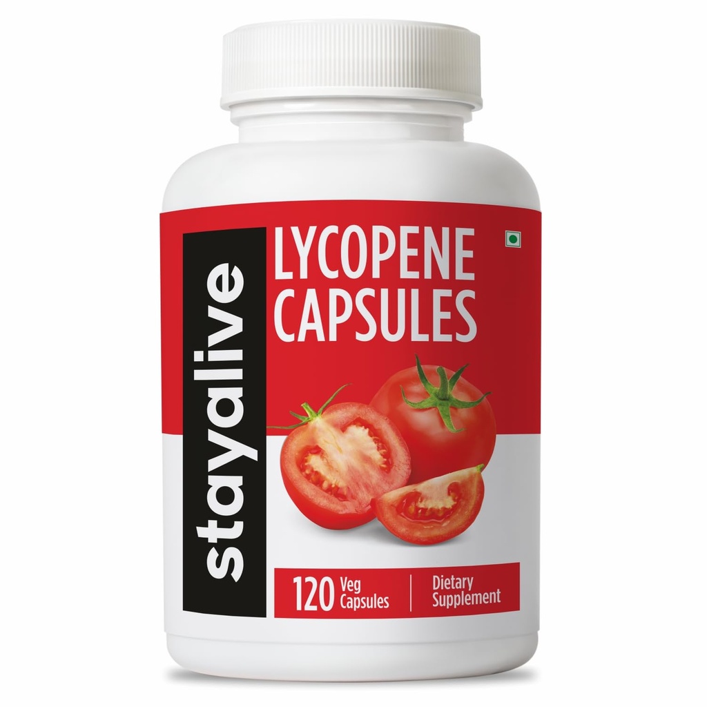 STAY ALIVE Lycopene Supplement for Men 60mg, Natural Tomato Extract Powder, 120 cápsulas con 4 meses de suministro, 100% Veg Lycopene Complex, Non-GMO y Gluten Free Carotenoid Suplemento