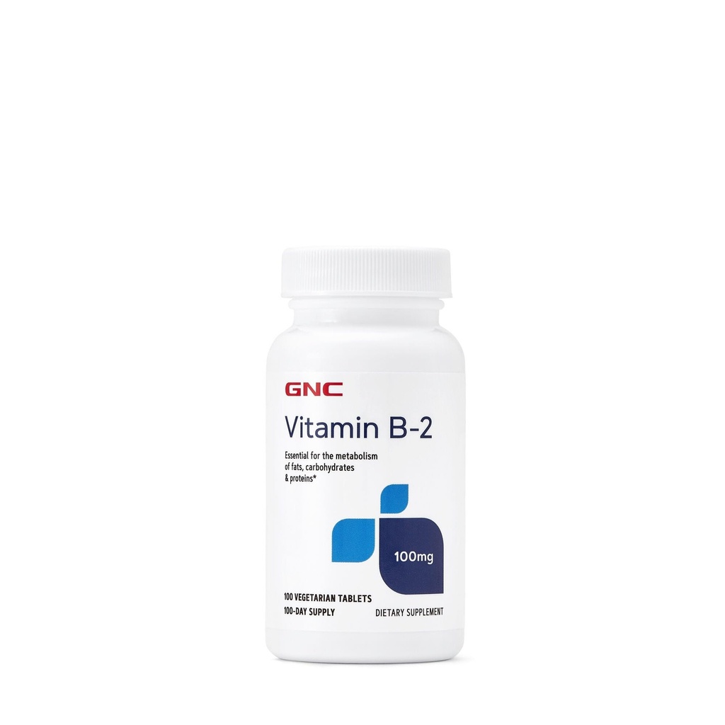 GNC Vitamina B2 100mg Suplemento, Esencial para el metabolismo de grasas, carbohidratos y proteínas, 100 Servimientos