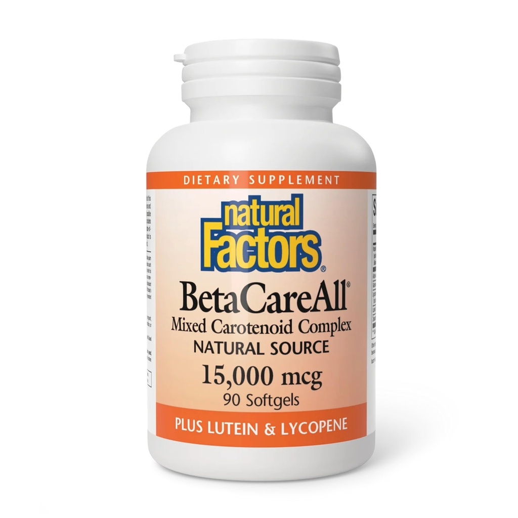 Factores naturales BetaCareLos 25.000 UI, vitamina A para la piel sana, visión y función inmunitaria, 90 Softgels