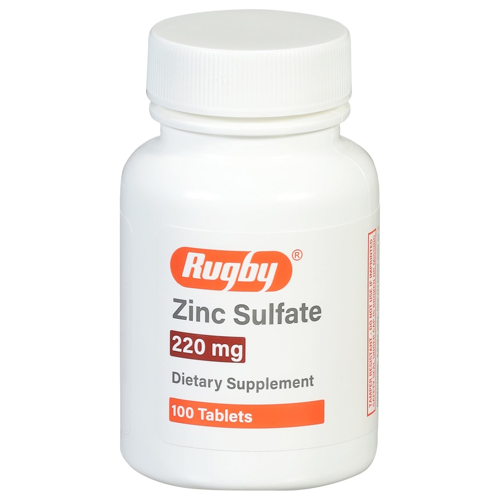 Sulfato de zinc de Rugby 220 mg Tabletas - Hecho con heptahidratos de sulfato de zinc - Suplemento dietético - 100 Cuenta (1 Pack)