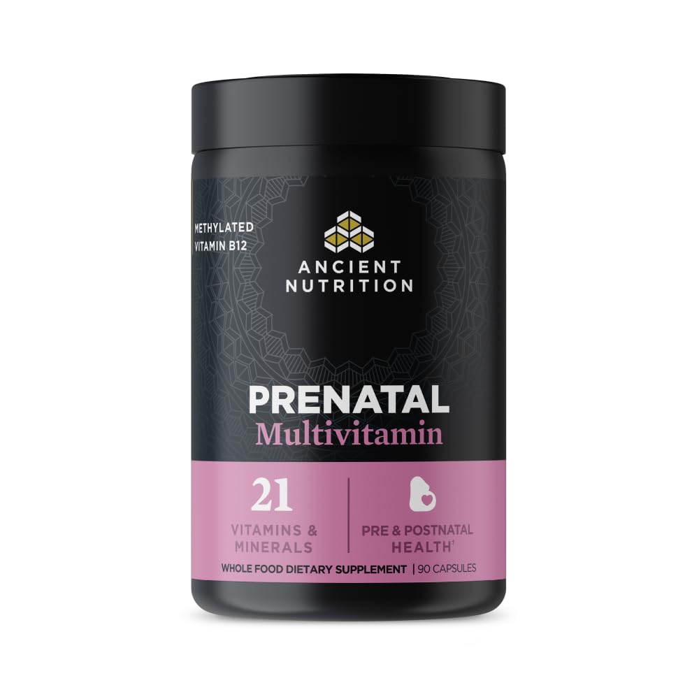 Vitaminas Prenatales de Nutrición Antigua, Multivitamina para Mujeres con Vitamina C, B12, Magnesio y Folato, apoya el embarazo y la fertilidad Salud, 90 Ct