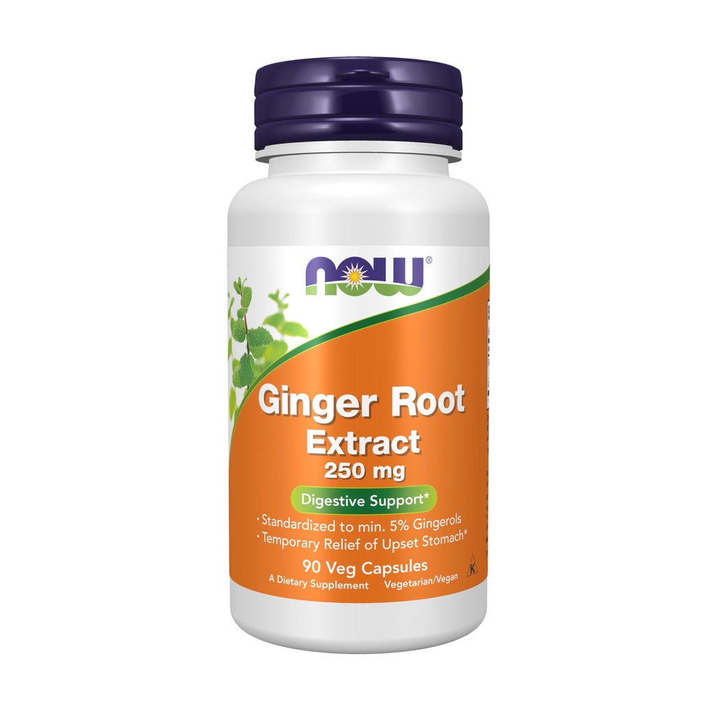 AHORA Suplementos de alimentos, Extracto de raíz de jengibre 250 mg, Alivio Temporal de estómago de montaje*, Apoyo digestivo*, 90 cápsulas de verduras