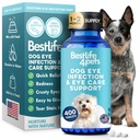 Infección del ojo del perro &amp; Cuidado del ojo Complementos, Alivio natural de Conjuntivitis, Hinchazón, Estanillas del oído, Ojos secos y descarga, Fácil de usar, No más Lucha con gotas caninas, 400 pequeñas píldoras