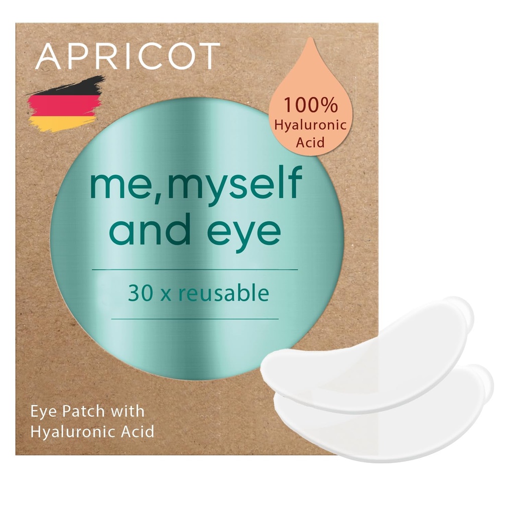 Paches de ojos APRICOT con ácido hialurónico (paquete de 1) I Paletas de ojos anti-vejecimiento "Yo, Mismo y Ojo" Reducir las arrugas de ojos I parches de ojos reutilizables I Almohadillas de silicona contra arrugas que hice en Alemania
