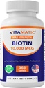 Biotina vitamática 10.000 mcg (10 mg) para cabello más fuerte, piel & uñas - 365 tabletas vegas- también llamada vitamina B7